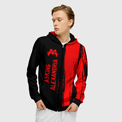 Толстовка 3D на молнии мужская Asking Alexandria - red gradient по-вертикали, цвет: 3D-черный — фото 2