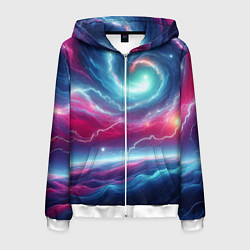 Толстовка 3D на молнии мужская Spiral neon galaxy - ai art fantasy, цвет: 3D-белый