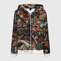 Толстовка 3D на молнии мужская Драконы и самураи в стиле ирезуми, цвет: 3D-белый