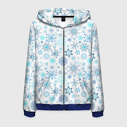 Толстовка 3D на молнии мужская Бирюзовые снежинки, цвет: 3D-синий