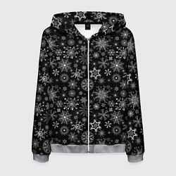 Мужская толстовка на молнии Белые снежинки на черном