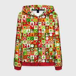 Толстовка 3D на молнии мужская Новогодние снеговики и снежные бабы, цвет: 3D-красный