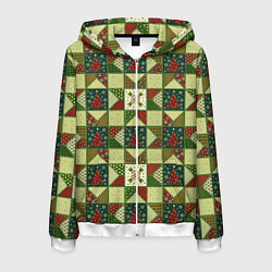 Толстовка 3D на молнии мужская Лоскутный рождественский узор, цвет: 3D-белый