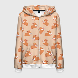 Толстовка 3D на молнии мужская Паттерн с забавными щенками породы корги, цвет: 3D-белый