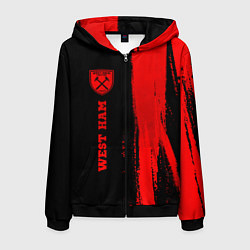 Толстовка 3D на молнии мужская West Ham - red gradient по-вертикали, цвет: 3D-черный