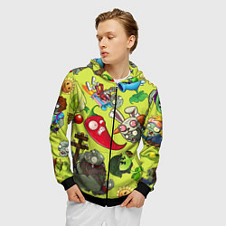 Толстовка 3D на молнии мужская Растения против зомби с героями, цвет: 3D-черный — фото 2