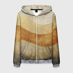 Толстовка 3D на молнии мужская Бежево-золотые полосы с блестками, цвет: 3D-меланж