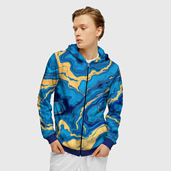 Толстовка 3D на молнии мужская Синий мрамор с золотом, цвет: 3D-синий — фото 2