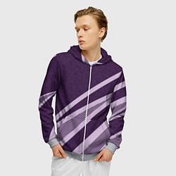 Толстовка 3D на молнии мужская Фиолетовый абстрактный с полосой, цвет: 3D-меланж — фото 2