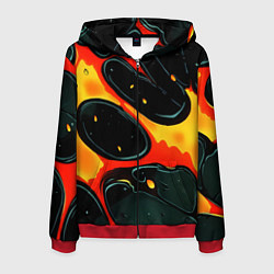 Толстовка 3D на молнии мужская Оранжевые разломы текстура, цвет: 3D-красный