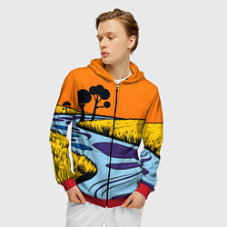 Толстовка 3D на молнии мужская Пейзаж с фантастической природой, цвет: 3D-красный — фото 2
