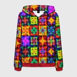 Толстовка 3D на молнии мужская Неоновое стекло абстракция, цвет: 3D-красный