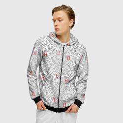 Толстовка 3D на молнии мужская Серые будни и красные выходные иероглифами, цвет: 3D-черный — фото 2