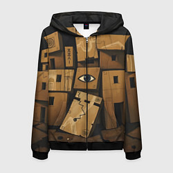 Толстовка 3D на молнии мужская Коробки и глаз, цвет: 3D-черный