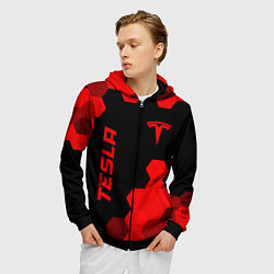 Толстовка 3D на молнии мужская Tesla - red gradient вертикально, цвет: 3D-черный — фото 2