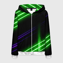 Толстовка 3D на молнии мужская Green pink purple line, цвет: 3D-белый