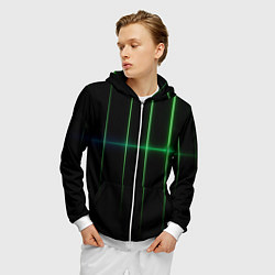 Толстовка 3D на молнии мужская The line is green black, цвет: 3D-белый — фото 2