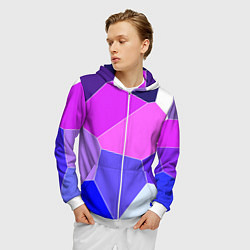 Толстовка 3D на молнии мужская Сине-розовый крупные фрагменты, цвет: 3D-белый — фото 2