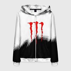 Толстовка 3D на молнии мужская Monster energy чёрно белые краски, цвет: 3D-белый
