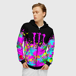 Толстовка 3D на молнии мужская Monster energy краски неоновые, цвет: 3D-черный — фото 2