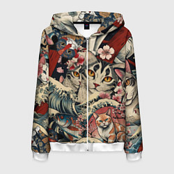 Мужская толстовка на молнии Котики и рыбки в сакуре