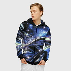 Толстовка 3D на молнии мужская Закрученные линии и звезды - космическая абстракци, цвет: 3D-черный — фото 2