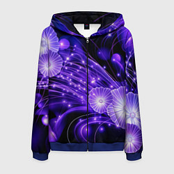 Мужская толстовка на молнии Силуэты цветов на темном фоне - фиолетовое свечени