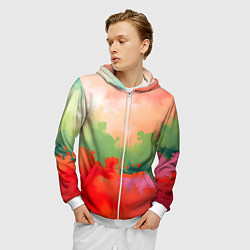 Толстовка 3D на молнии мужская Красные и зеленые облака, цвет: 3D-белый — фото 2
