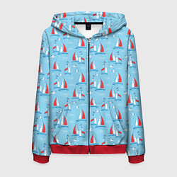 Мужская толстовка на молнии Морской паттерн с парусными лодками и чайками