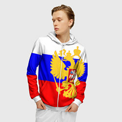 Толстовка 3D на молнии мужская Герб с Флагом России, цвет: 3D-белый — фото 2