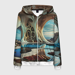 Толстовка 3D на молнии мужская Современная пещера, цвет: 3D-белый