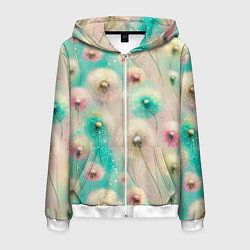 Толстовка 3D на молнии мужская Абстрактные одуванчики - паттерн на нежном фоне, цвет: 3D-белый