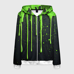 Мужская толстовка на молнии Зеленая краска стекающая на черном фоне