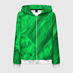Толстовка 3D на молнии мужская Зелёный малахитовый абстракция камень, цвет: 3D-белый