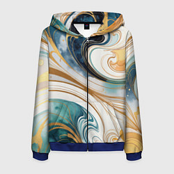 Мужская толстовка на молнии Аквамарин и оранж узор с завитками
