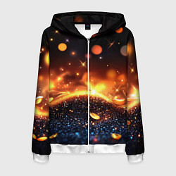 Толстовка 3D на молнии мужская Оранжевое боке на черном, цвет: 3D-белый