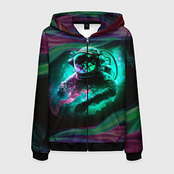 Толстовка 3D на молнии мужская Космонавт неоновая дымка, цвет: 3D-черный