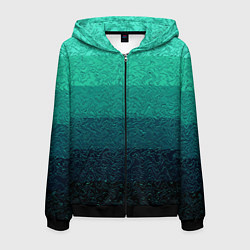 Толстовка 3D на молнии мужская Бирюзовый градиент полосами, цвет: 3D-черный