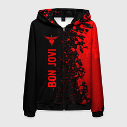 Толстовка 3D на молнии мужская Bon Jovi - red gradient по-вертикали, цвет: 3D-черный