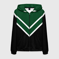 Толстовка 3D на молнии мужская Зелёный с чёрным и белые полосы, цвет: 3D-черный