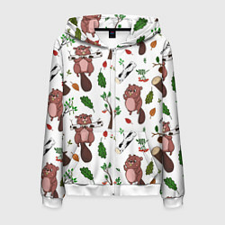 Толстовка 3D на молнии мужская Бобер и полено, цвет: 3D-белый
