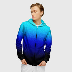 Толстовка 3D на молнии мужская Градиент мозаика из голубого в чёрный, цвет: 3D-черный — фото 2