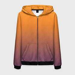 Толстовка 3D на молнии мужская Градиент оранжевый в фиолетовый мелкий ромбик, цвет: 3D-черный