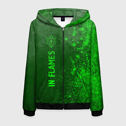 Толстовка 3D на молнии мужская In Flames - green gradient по-вертикали, цвет: 3D-черный