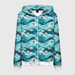 Мужская толстовка на молнии Летний узор с ракушками и морскими звездами