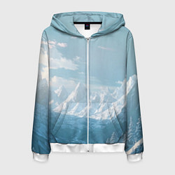 Толстовка 3D на молнии мужская Снежный горный хребет светло-голубой, цвет: 3D-белый