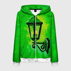 Толстовка 3D на молнии мужская Уличный зелёный фонарь, цвет: 3D-белый
