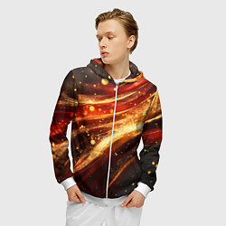 Толстовка 3D на молнии мужская Красно-золотая текстура на черном, цвет: 3D-белый — фото 2