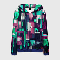 Толстовка 3D на молнии мужская Абстракция бирюзовый с розовым геометричный, цвет: 3D-синий