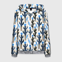 Толстовка 3D на молнии мужская Кактусы и попугаи, цвет: 3D-меланж